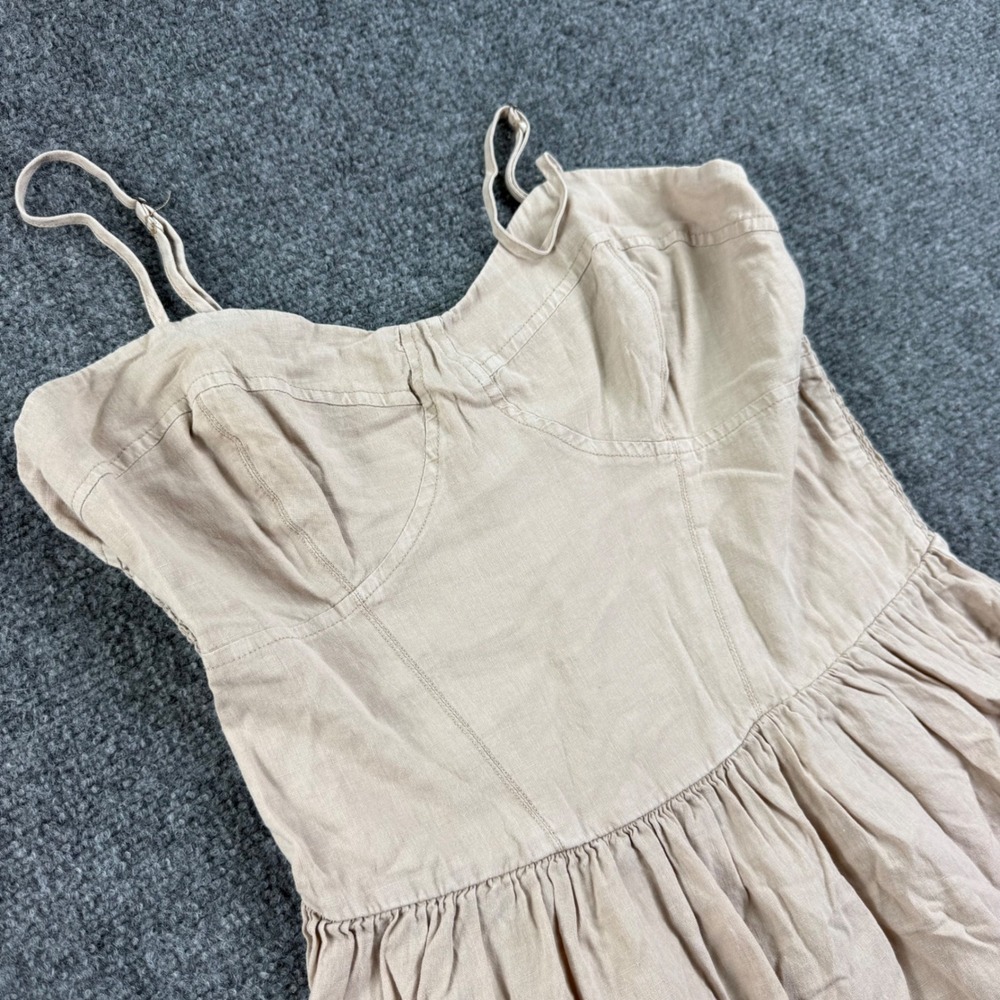YFB Young Fabulous & Broke Maxi Dress L Tan Linen Blend Smocked Tiered Women